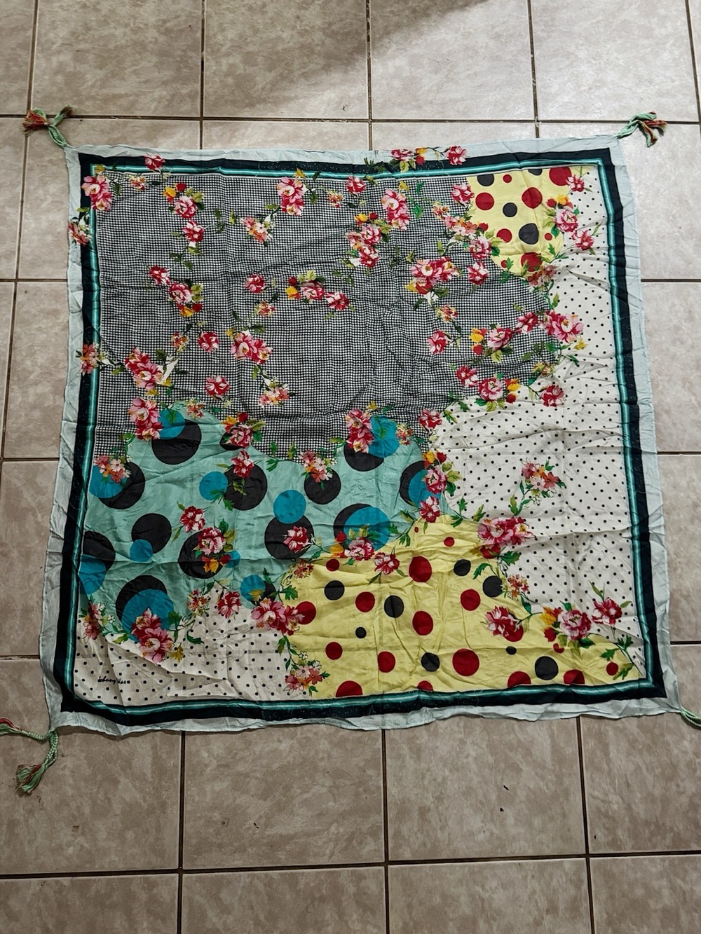 Johnny Was Floral & Polka Dot Patchwork Throw - Teal, Yellow, Red, Black